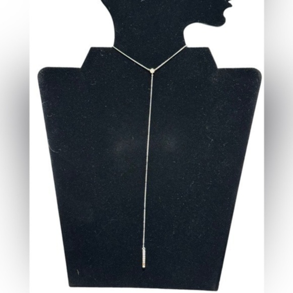 EXPRESS Y Lariat Crystal Necklace Silver Tone NWOT